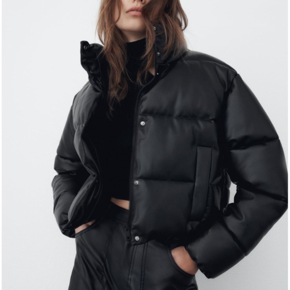 FAUX LEATHER PUFFER JACKET Medium
